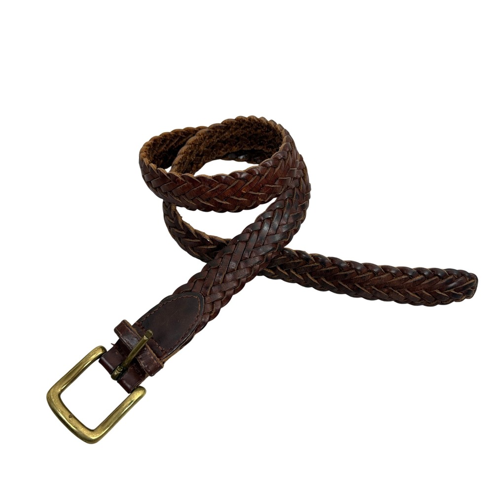 GAP Belt Mens Small Brown Braided Genuine Leather Adjustable Brass Buckle